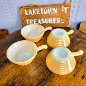 Vintage 1960s lot of 4 Fire king  lusterware handled bowls-peach luster